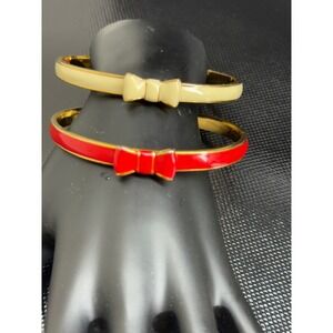 2 Kate Spade New York Bangle Bracelet Set Red Ivory Gold Bow Accent Jewelry